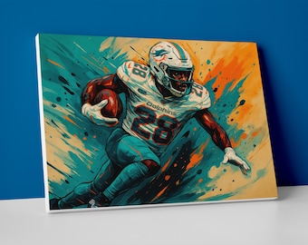 De'Von Achane Dolphins Poster: Football Art Print or Canvas