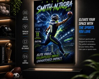 Jaxon Smith-Njigba Poster or Canvas, Seattle Seahawks Wall Art, Football Decor, Man Cave