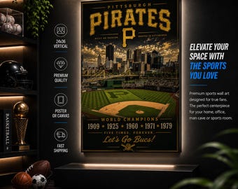 Pittsburgh Pirates Stadium Poster or Canvas, Baseball Wall Art, PNC Park Art, Man Cave Decor