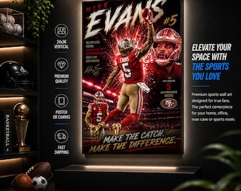 Mike Evans Poster or Canvas, San Francisco 49ers Wall Art, Football Decor, Man Cave
