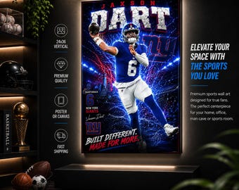 Jaxson Dart Poster or Canvas, New York Giants Wall Art, Football Decor, Man Cave