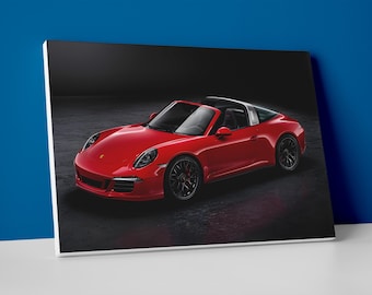 Red Porsche 911 Targa Poster or Canvas - Porsche Wall Art Decor
