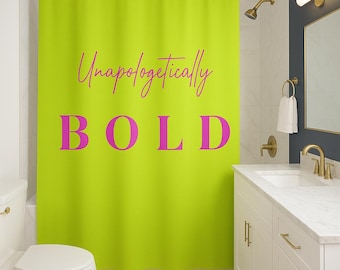 Cortina de ducha en amarillo neón y rosa intenso: decoración vibrante para el baño