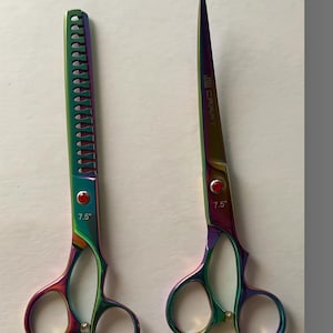 7,5 po. Personnaliser les ciseaux de coupe et d'affinage des cheveux Ciseaux de coupe de cheveux professionnels Ciseaux de coiffure rasoir de toilettage avec étui en cuir