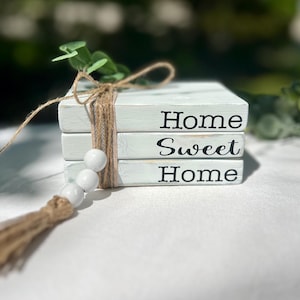 Home ~ Sweet ~ Home Mini Wooden Book Stack | Farmhouse Decor | Rustic Tiered Tray Accent