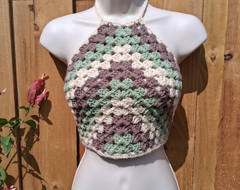 Virkad mormorsömshalterneck: Retro boho strandkläder