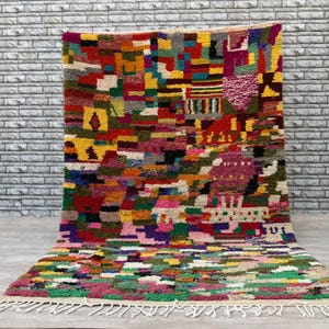 Handwoven Moroccan Wool Rug: Colorful Berber Tribal Decor