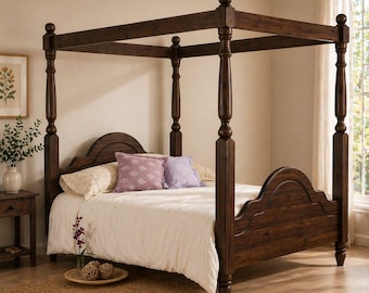 Solid Wood Four Poster Canopy Bed – Handmade Rustic Farmhouse Bedroom Furniture Queen King