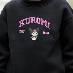 Embroidered Black Kuro mi Kids Sweater, Kawaii Anime Clothing, Youth Cartoon Sweatshirt, Cute Japan Manga Lover, Gift for Girl Child ESH1017