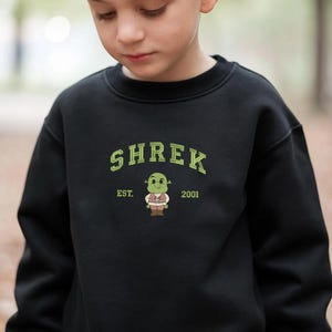 SHREK geborduurd jeugdsweater, grappige groene ogre kindertrui, cartoon verjaardagsshirt jeugd, schattig moerasmonster cadeau voor jongens EH464