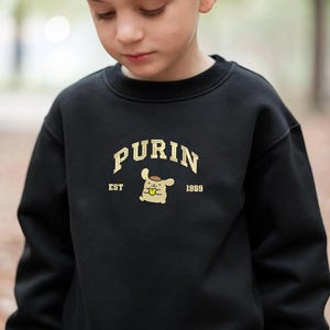 Kawaii Pompompurin Embroidered Kids Sweatshirt, Cute Sanriioo Toddler Sweater, Anime Purin Crewneck, Adorable Cartoon Birthday Gift ESH1014