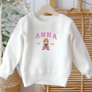 Anna Embroidered Kids Sweater, Frozen Elsa Princess Cartoon, Cozy Winter Youth Sweatshirt, Fairytale Child Birthday, Gift for Girls EH373
