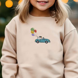 Suéter infantil bordado de Silly Goose, sudadera con un simpático coche de pingüino, cuello redondo con divertidos animales, jersey con diseño de paseo en globo, regalo para niños y niñas ESHC131