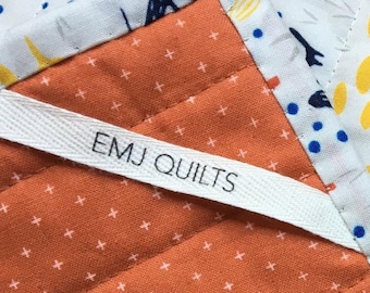 Custom (0.375 inch) Printed Cotton Twill Ribbon Labels: Flat or Folded, Sew-in Pre-CUT - Natural/White