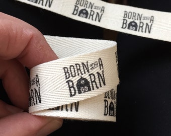 Custom (0.75 inch) Printed Cotton Twill Ribbon Labels: Flat or Folded, Sew-in SPOOL - Natural/White