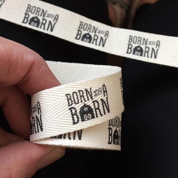 CUSTOM - 0.75 Inch SPOOL Twill Ribbon - Flat or Folded, Printed Sew-in Fabric Label (natural or white)