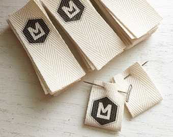 Custom (0.75 inch) Printed Cotton Twill Ribbon Labels: Flat or Folded, Sew-in Pre-CUT - Natural/White