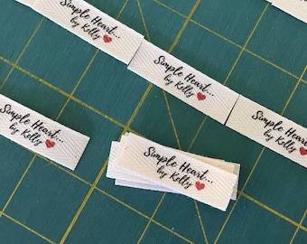 Custom (0.5 inch) Printed Cotton Twill Ribbon Labels: Flat or Folded, Sew-in Pre-CUT - Natural/White