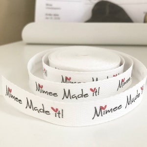 CUSTOM 0.375 Inch SPOOL Twill Ribbon Flat or Folded, Printed Sew-in Fabric Label natural or white image 1