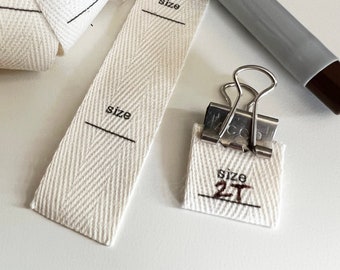 ReadyShip 'size' write in 3/4" Printed Cotton Twill Labels: SPOOL or CUT - Natural/White