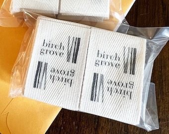 Custom (1.5 inch) Printed Cotton Twill Ribbon Labels: Flat or Folded, Sew-in Pre-CUT - Natural/White