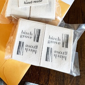 Custom (1.5 inch) Printed Cotton Twill Ribbon Labels: Flat or Folded, Sew-in Pre-CUT - Natural/White