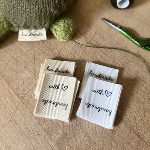 READY TO SHIP - Twill, One 1 Inch Ribbon, Yardage or Cut - Printed Sew-in Fabric Label natural/white (folded) handmade with &lt;3