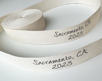 CUSTOM - 0.625 Inch SPOOL Twill Ribbon - Flat or Folded,  Printed Sew-in Fabric Label (natural or white)