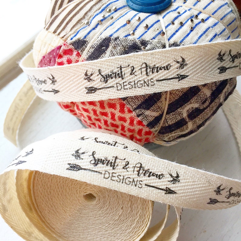 CUSTOM - Half Inch SPOOL Twill Ribbon - Flat or Folded, Printed Sew-in Fabric Label (natural or white) 