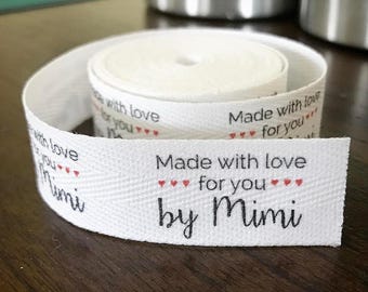 Custom (1 inch) Printed Cotton Twill Ribbon Labels: Flat or Folded, Sew-in SPOOL - Natural/White