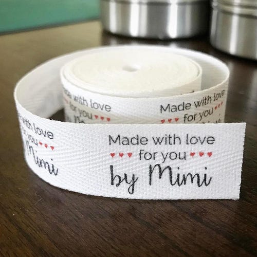 Custom (1 inch) SPOOL - Printed Cotton Twill Ribbon Labels: Flat or Folded, Sew-in - Natural/White