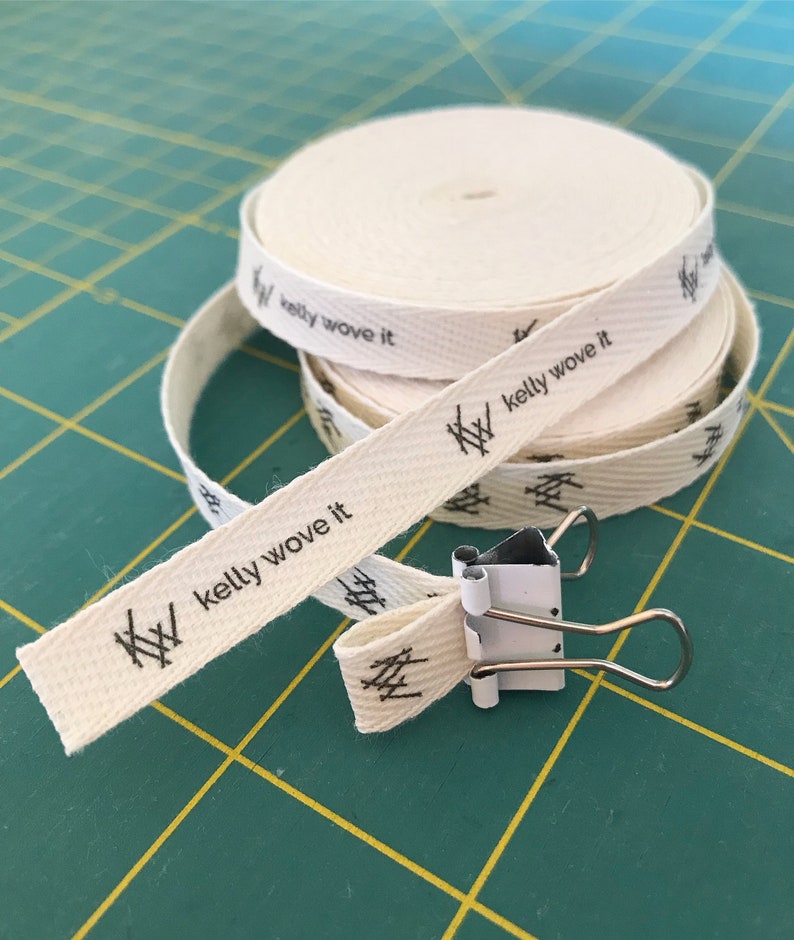 CUSTOM 0.375 Inch SPOOL Twill Ribbon Flat or Folded, Printed Sew-in Fabric Label natural or white image 4