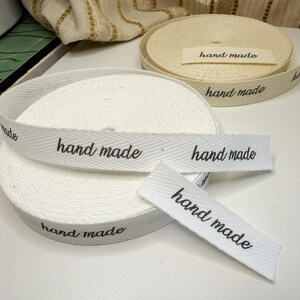 ReadyShip 'hand made' 1/2" Printed Cotton Twill Labels: SPOOL or CUT - Natural/White image 2