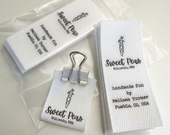 CUSTOM - 1 Inch CUT Twill Ribbon - Flat or Folded, Printed Sew-in Fabric Label (natural or white)