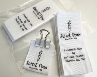 Custom (1 inch) Printed Cotton Twill Ribbon Labels: Flat or Folded, Sew-in Pre-CUT - Natural/White