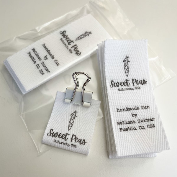 CUSTOM - 1 Inch CUT Twill Ribbon - Flat or Folded, Printed Sew-in Fabric Label (natural or white)