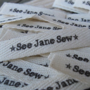 CUSTOM 0.375 Inch CUT Twill Ribbon Flat or Folded, Printed Sew-in Fabric Label natural or white image 6