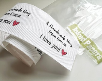 Custom (1.5 inch) Printed Cotton Twill Ribbon Labels: Flat or Folded, Sew-in SPOOL - Natural/White