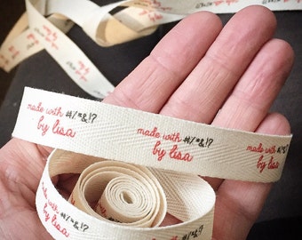Custom (0.625 inch) SPOOL - Printed Cotton Twill Ribbon Labels: Flat or Folded, Sew-in - Natural/White