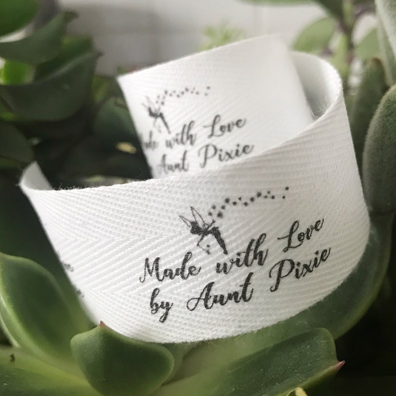 CUSTOM 1 Inch SPOOL Twill Ribbon Flat or Folded, Printed Sew-in Fabric Label natural or white image 5