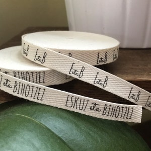 CUSTOM 0.375 Inch SPOOL Twill Ribbon Flat or Folded, Printed Sew-in Fabric Label natural or white image 10