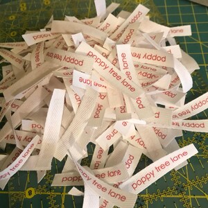 CUSTOM 0.375 Inch CUT Twill Ribbon Flat or Folded, Printed Sew-in Fabric Label natural or white image 3