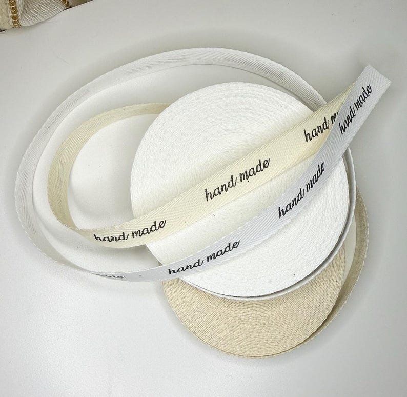 ReadyShip 'hand made' 1/2" Printed Cotton Twill Labels: SPOOL or CUT - Natural/White image 5