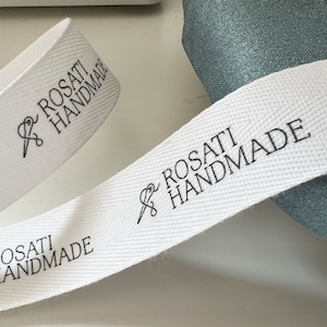 CUSTOM 1 Inch SPOOL Twill Ribbon Flat or Folded, Printed Sew-in Fabric Label natural or white image 7