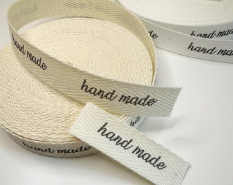 ReadyShip 'hand made' 1/2" Printed Cotton Twill Labels: SPOOL or CUT - Natural/White