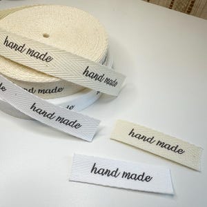ReadyShip 'hand made' 1/2" Printed Cotton Twill Labels: SPOOL or CUT - Natural/White image 3