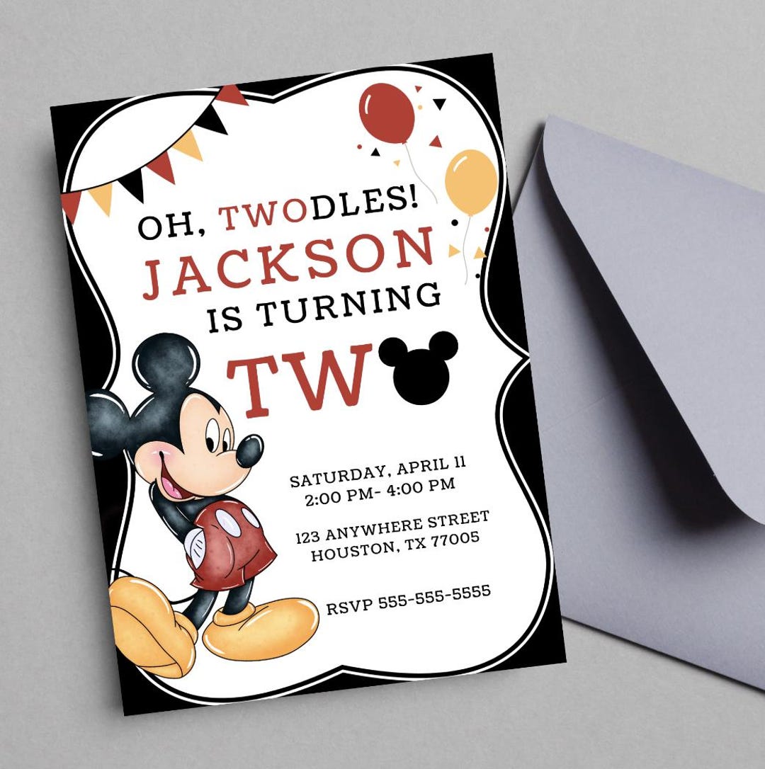 EDITABLE Oh Twodles Invitation Mickey Mouse 2nd Birthday Party Oh ...