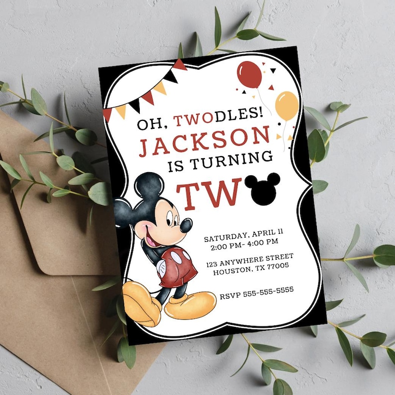 EDITABLE Oh Twodles Invitation Mickey Mouse 2nd Birthday Party Oh ...