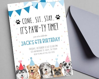 Invitación editable de cumpleaños de cachorro: Tema de perro (descarga digital)