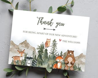 Editable Woodland Animals Baby Shower Thank You Card (Digital Download) WBS11